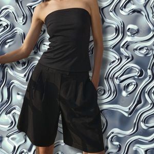 BLACK TAILORED LONGLINE OFFICE CORE LIBRARIAN BALLET DRESS PANT KHAKI JORTS
